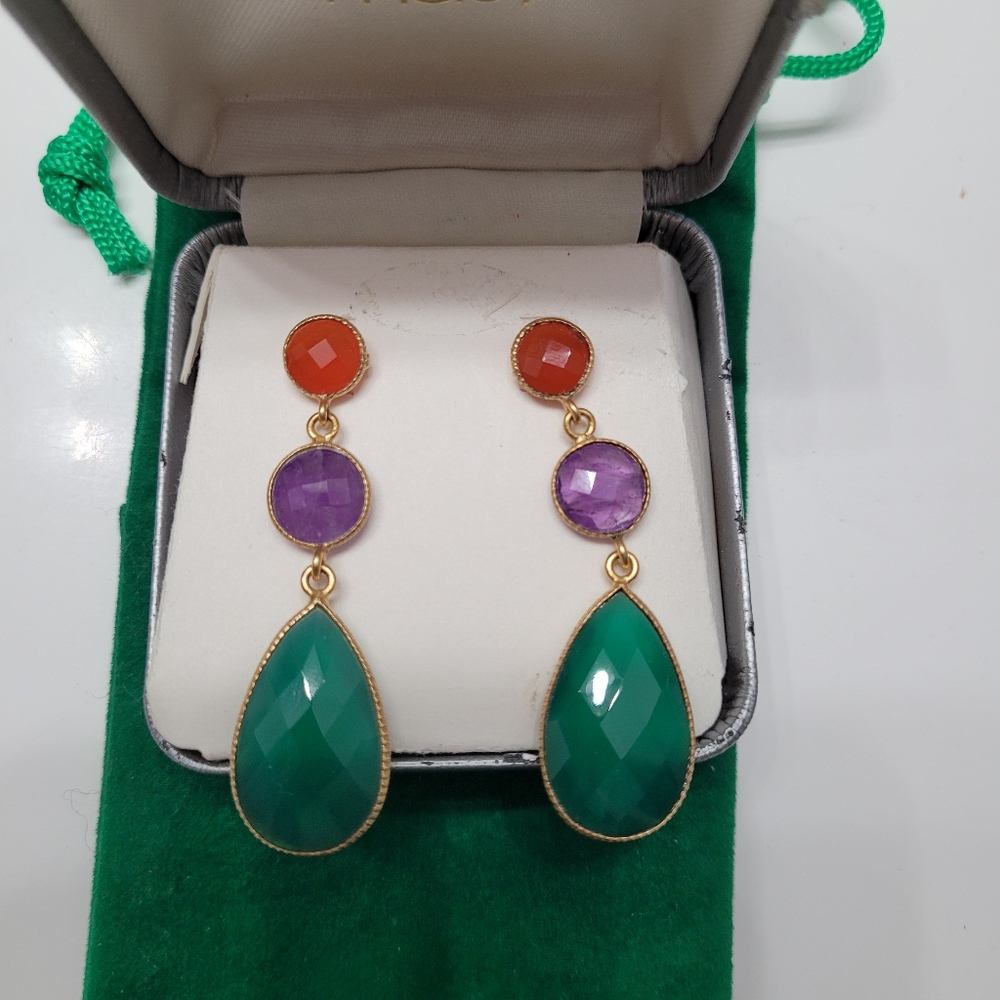Macy's Multi Gemstone drop earrings green